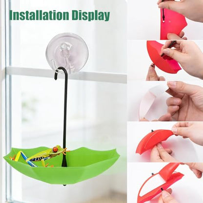 6-Pack Reptile Terrarium Decorations - Umbrella Shaped Frog Habitats with Suction Cups, Creative Climbing Platform & Feeding Dish for Tree Frog, Toad, Tadpole, Aquatic Pets