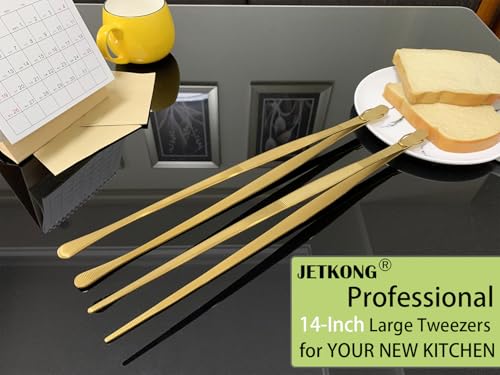 JETKONG 2 Pcs 14-Inch Cooking Tweezers Extra Long Stainless Steel Food Tweezers Kitchen Tweezer Tongs (Gold) - color: Gold, size: 14+14 Inch