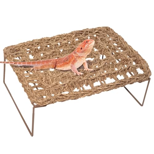 Bearded Dragon Hammock Reptile Tank Accessories Decor Basking Platform Metal Legs Bed Habitat for Lizard Leopard Gecko Snake Hermit Crab and Frog (Rectangle) - style: Rectangle