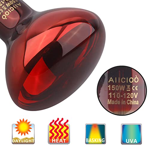 Aiicioo Reptile Heat Lamp Combo Set - 150W Day and Night Reptile Light Bulb Infrared Basking Bulb for Bearded Dragon Lizard Turtle Hermit Crab Leopard Gecko Snake Chameleon Tank - color: Red & White, size: 2 Piece Set