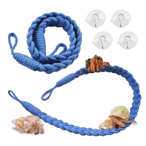 2PCS Hermit Crab Climbing Toys,Hermit Crab Rope Ladder Decor Reptile Hanging Vines Toys Hermit Crab Supplies Reptiles Habitat Tank Terrarium Accessories for Lizard Leopard Gecko Tree Frog(Blue)