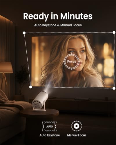 Mini Smart Projector with Built-in Apps, WiFi 6 & Bluetooth 5.4, 1080P Supported Movie Projector for Home Theater, Bedroom & Outdoor Movie Nights