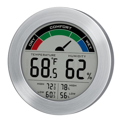Digital Hygrometer Indoor Thermometer Humidity Meter Room Temperature Humidity Monitor, Metal Frame with Brushed Stainless Finish, DM9442 (Silver Stainless) - color: Silver Stainless