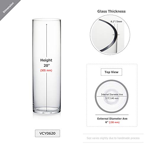 WGV Cylinder Vase, Width 6", Height 20", Clear Glass Container Terrarium Candle Holder for Wedding Centerpiece, Party Event, Home Office Decor, 1 Piece - size: 6"x20"H