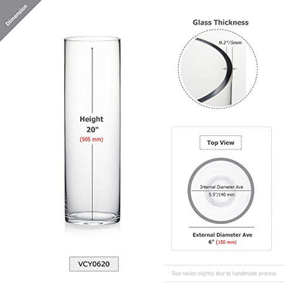 WGV Cylinder Vase, Width 6", Height 20", Clear Glass Container Terrarium Candle Holder for Wedding Centerpiece, Party Event, Home Office Decor, 1 Piece - size: 6"x20"H