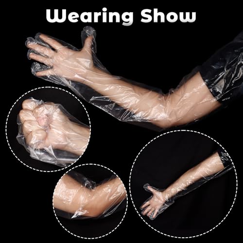 50 Pcs Plastic Long Arm Gloves, 35.4 in Veterinary Insemination Glove | Long Shoulder Length Disposable Gloves for Field Dressing Gutting