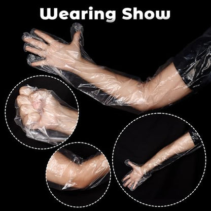 50 Pcs Plastic Long Arm Gloves, 35.4 in Veterinary Insemination Glove | Long Shoulder Length Disposable Gloves for Field Dressing Gutting