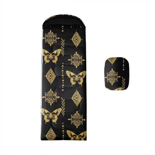 Erosebridal Sugar Skull Kids Sleeping Bag Southwestern Aztec Western Camping Blanket for Hiking Travel Hunting Sleep Bag - color: Black Yellow Gold 10