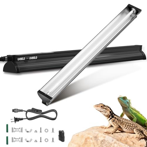 22’’ 24W T5 UVB Reptile Light Combo Kit Switchable UVB 5.0, 10.0 | for Tropical & Desert Reptiles, Reptile Lamp Terrarium Hood UVB Light for Bearded Dragon, Lizards, Snake, Chameleon, Turtle