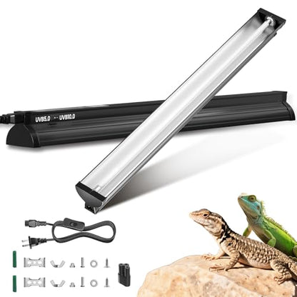 22’’ 24W T5 UVB Reptile Light Combo Kit Switchable UVB 5.0, 10.0 | for Tropical & Desert Reptiles, Reptile Lamp Terrarium Hood UVB Light for Bearded Dragon, Lizards, Snake, Chameleon, Turtle