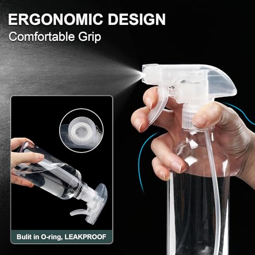 12oz/350ml Plastic Spray Bottles 1 Pack, Adjustable Mist/Stream | Refillable heavy duty spray containers for plants, cooking, hair care and household cleaning - color: 12oz-Clear+nozzle