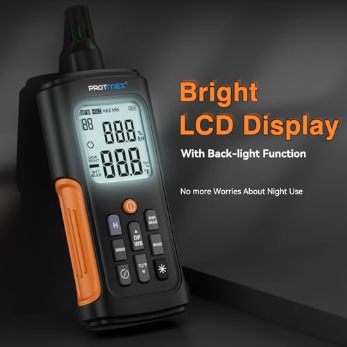 YT606 Temperature Humidity Meter High Precision Digital Hygrometer with Ambient, Relative Humidity, Dew Point, Wet Bulb Thermometer for Indoor Outdoor, Digital Thermometer Min/Max Hold, LCD Backlight | High Precision Hygrometer with Ambient, Relative Humi