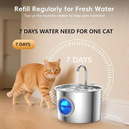 Cat Water Fountain Advanced 304 Stainless Steel 2.2L/74oz with Detachable Tank, Easy to Clean, Automatic Pet Fountain Quiet Cats Water Dispenser, Perfect for Cats Dogs Indoor