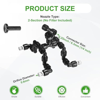 M METERXITY Reptile Mister Nozzles, 0.6mm Pore Copper 1/4" Four-Head Reptile Misting Spray Nozzle with Plug for Terrarium/Vivarium, 360 Degree Adjustable Detachable Nozzles [Black]