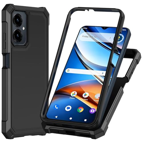 for Cricket Icon 2026 U656AC Slim Tough Hybrid Phone Case + Tempered Glass + Extreme Band (Black) - color: Black