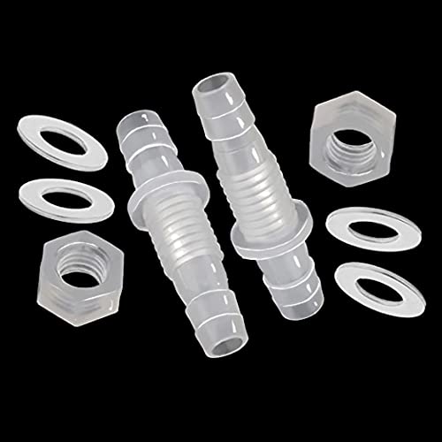 3/16" Hose ID barb Thru-Bulk Bulkhead Fittings Union Adapter Plastic Fittings with Stainless Steel Washers for Aquarium Water/Fuel/Air (Pack of 2) - size: 3/16 Inch, style: 2