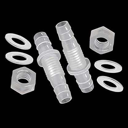 3/16" Hose ID barb Thru-Bulk Bulkhead Fittings Union Adapter Plastic Fittings with Stainless Steel Washers for Aquarium Water/Fuel/Air (Pack of 2) - size: 3/16 Inch, style: 2