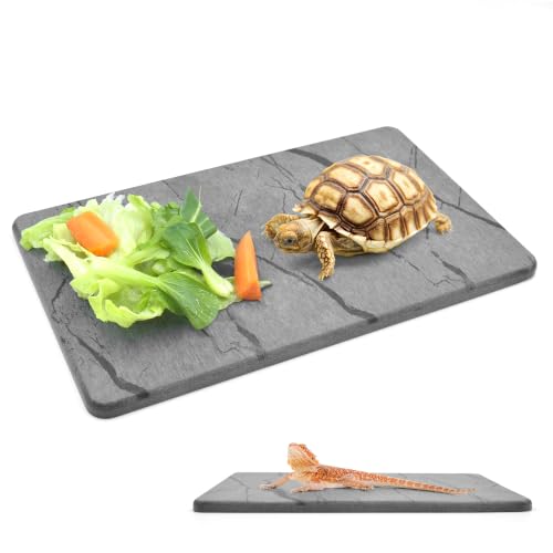 Reptile Basking Platform, 5.9''x9.8'' Diatomaceous Earth Feeding Mat Slate Habitat Accessories for Bearded Dragon Tortoise Lizard Gecko Snake Turtle Tank