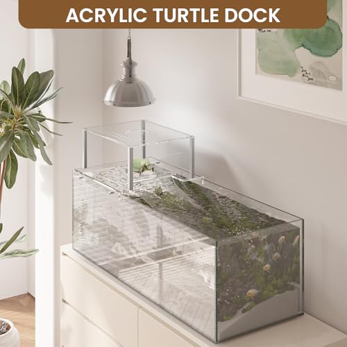 Dethan Acrylic Turtle Topper Basking Platform for 40 Breeder & 75 Gallon Tanks, Above-Tank Aquatic Turtle Dock with Ramp, Stable Terrace Bask Area for Aquatic Reptiles & Tortoises, Transparent
