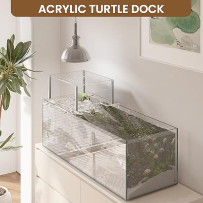 Dethan Acrylic Turtle Topper Basking Platform for 40 Breeder & 75 Gallon Tanks, Above-Tank Aquatic Turtle Dock with Ramp, Stable Terrace Bask Area for Aquatic Reptiles & Tortoises, Transparent