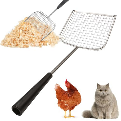 Sand Dipper Cat Poop Scooper & Chicken Poop Scooper - Rugged Big 6" Square Stainless Steel Long Handle for Home Kitty Litter Scoop & Farm Chicken Compatible Coop Scooper (Scoop) - size: 6 - Scoop