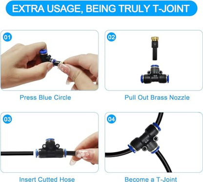 POCKET PANDA Mister Nozzle Replacement Kit, 10 Pcs Outside Brass Mist Nozzles & Tees for 1/4'' Hose, Outdoor Water Misting Cooling System Sprinkler Parts for Patio,Backyard,Garden,Greenhouse,Umbrella - color: Black