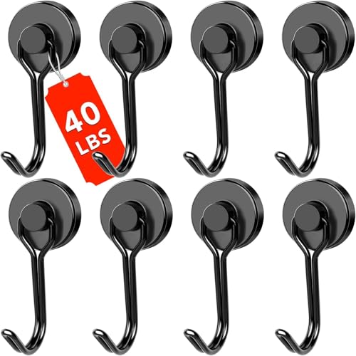 DIYMAG Magnetic Hooks,40LBS Heavy Duty 8 Pack 2026 Cruise Ship Essentials | Strong Magnets hook for Hanging Refrigerator Home Kitchen Office Grills Classroom - color: Black, size: 0.79in