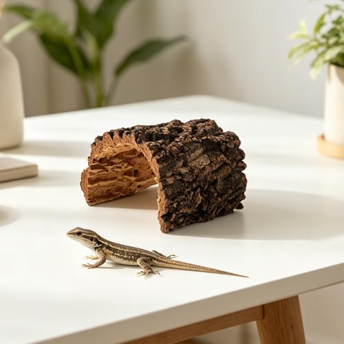 Natural Reptile Hideout: Terrarium Accessory Cork Bark Shelter - Rustic Reptile Tunnel Cave for Leopard Gecko, Bearded Dragon, Snake Climbing Hiding 6.7"X6.2"X4.3" - size: 17.00X15.80X11.00CM