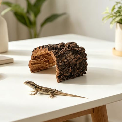 Natural Reptile Hideout: Terrarium Accessory Cork Bark Shelter - Rustic Reptile Tunnel Cave for Leopard Gecko, Bearded Dragon, Snake Climbing Hiding 6.7"X6.2"X4.3" - size: 17.00X15.80X11.00CM