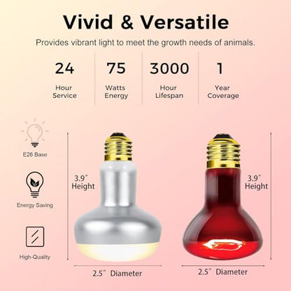 Infrared Reptile Heat Bulb Lamp 75W, 2-in-1 Day & Night Combo, Infrared Heat Lamp & UVA Sunlight Heating Lamp for Reptile Terrariums - style: Day & Night Heat Lamp 75W