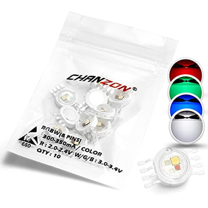 CHANZON 10 pcs High Power Led Chip 4 x 3W RGBW 8 pins | (600mA for Each Color 4 Watt) Multicolor Super Bright Intensity SMD COB Light Emitter Component Diode Bulb Beads DIY Lighting - color: V) Rgbw (8pins)