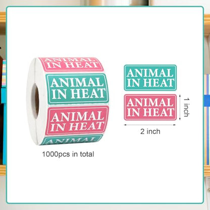 1000pcs Animal in Heat Stickers Medication Instruction Labels | Veterinary File Folder Reminder Sticker for Veterinary Clinic Animal Hospital Pharmacies Shelter Breeders Pet Care