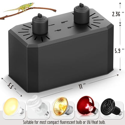 Reptile Dual Light Fixture 2 in 1 Deep Dome Lamp Hood, Reptile Heat Lighting Lamp Fixture with Individual On/Off for Reptile Glass Terrariums Suitable UVB UVA Bulb (L) - size: L