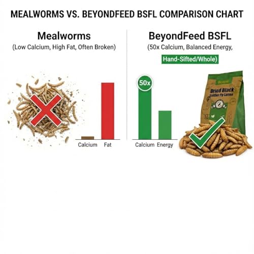 BeyondFeed™ Premium Dried Black Soldier Fly Larvae - High Calcium Supplement for Stronger Eggshells & Molting Recovery - Whole, Large Grubs (Superior to Mealworms) for Chickens, Ducks & Reptiles - size: 2.2 Pound (Pack of 1)