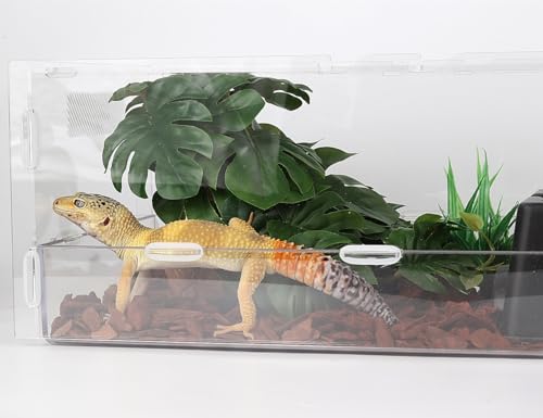 Fake Monstera Reptile Terrarium Plants for Ball Python Snake Gecko | Reptile Artificial Plants, Fits Bearded Dragon Crested Gecko Lizard Frog Tortoise Tank Enrichment - color: A-fake Monstera