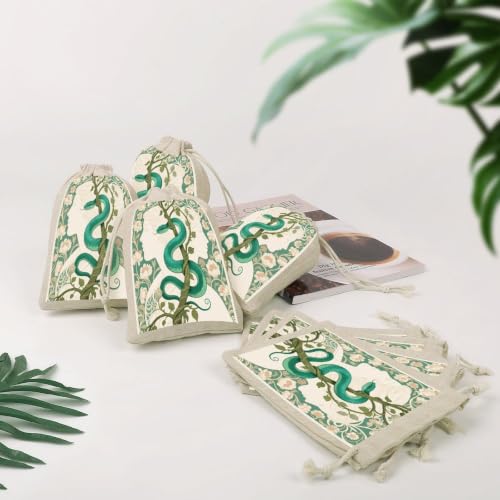 NLLZZ 8 Pack Snake Linen Burlap Bag with Drawstring for Party | 5x7 Inch Small Natural Jewelry Pouch, Reusable Produce Sachet Bag for Tea Herb Coffee, Gift Wrap for Wedding Christmas