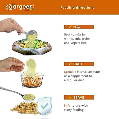 Gargeer 2oz Bearded Dragon Salad Topper. Enhanced Appetite, Made in USA | Enhances dragon salads & veggies! Rich in calcium, D3, amino acids & vitamins for robust digestion & vibrant health - size: 2 Ounce (Pack of 1)