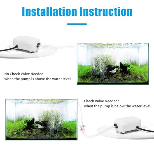 AQUANEAT Aquarium Air Pump for 20-210 Gallon Tank, Fish Air Bubbler, Hydroponic Oxygen Aerator with Stones, Airline Tubing, Check Valves - size: 100-150 Gallons