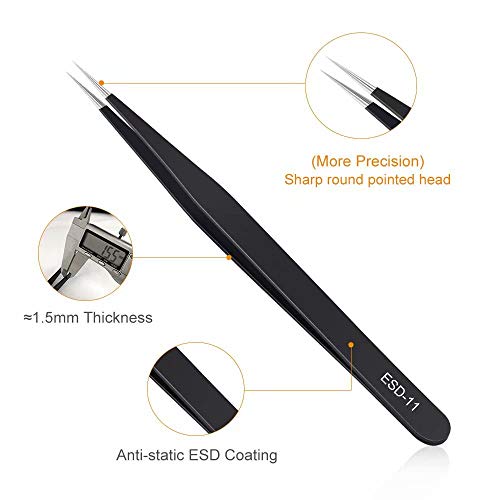 6PCS Precision Tweezers Set, Upgraded Anti-Static Stainless Steel Tweezers | For Electronics, Laboratory Work, Jewelry-Making, Craft, Soldering, etc, by kaverme