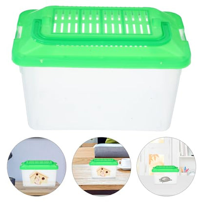 SHINEOFI Portable Turtle Box and Handheld Fish Tank Reptile Carrier for Travel, Plastic Aquarium with Handle, Medium Green Pet Transport Container for Hamsters and Small Reptiles
