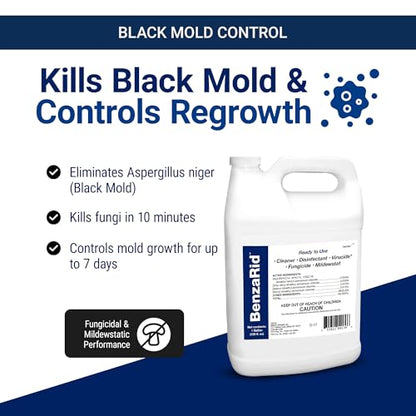 BenzaRid Pro Mold Killer Fungicide Disinfectant including Aspergillus Niger (Black Mold) H5N1 Pack | Multi-Purpose Fungicide, Mildewstat, Disinfectant, Virucide | EPA Reg. 1 Gal + 32 oz.