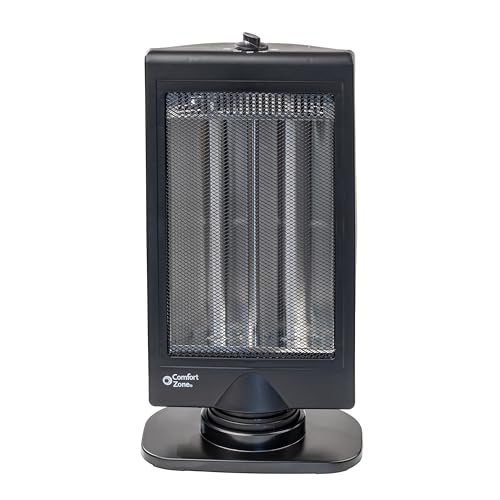 Comfort Zone Oscillating Portable Space Heater, Flat Panel, Halogen, Infrared, Electric, Adjustable Tilt, Overheat Sensor, Stay-Cool, & Tip-Over Switch, Ideal for Home, Bedroom, & Office, 800W, CZHTV9