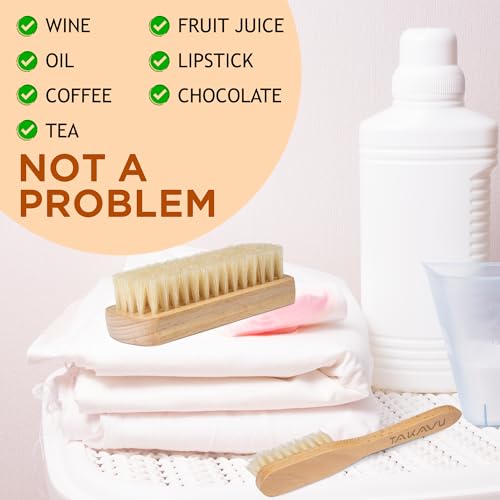 TAKAVU Laundry Brush Set, Soft Boar Bristle and Compact Wood Handle | Gentle on Delicate Fabrics, Stain Scrub Brush for Clothes, Delicate Knits, Washable Spot & Garment Care Cleaner - color: White Boar