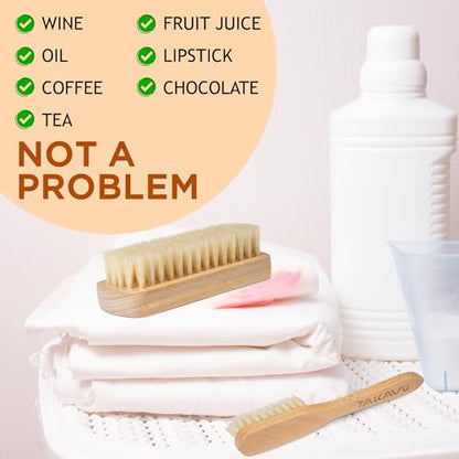 TAKAVU Laundry Brush Set, Soft Boar Bristle and Compact Wood Handle | Gentle on Delicate Fabrics, Stain Scrub Brush for Clothes, Delicate Knits, Washable Spot & Garment Care Cleaner - color: White Boar