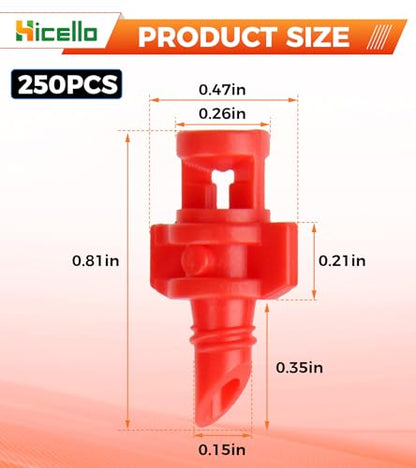 Micro Sprayer Irrigation System 250PCS 360 Degree Misting Nozzle Irrigation | Sprinklers Sprayer For Garden 0.15IN Drill Diameter Not For 1/4 Inch Hose, 360 Degree Cover Area : 0.9 - 1.1 m - size: 250pcs-360DR-Red