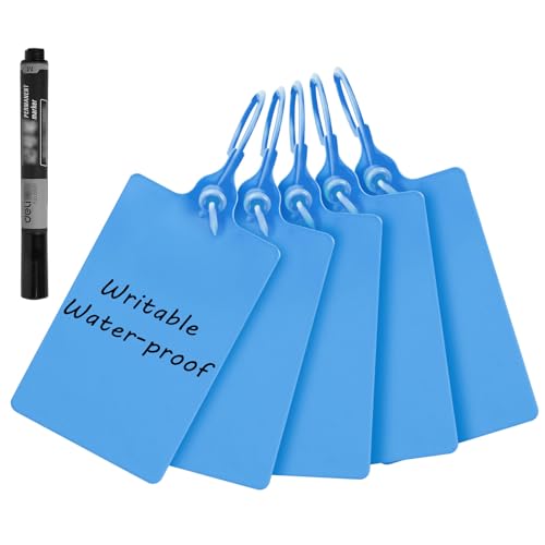 100 Plastic Tags - Waterproof, Writable, Large Shipping Labels with One Blue Marker Pen - color: Blue