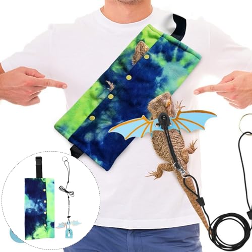 HANABASS Portable Lizard Carrier Sling with Adjustable Reptile Leash, Blue Reptile Carry Bag for Outdoor Travel and Pet Lizard Transport