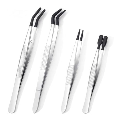 4 Pcs Rubber Tip Tweezers Set, Non-Scratch PVC Coated Tips - Fine Point, Flat & Bent Head Tweezers for Crafts, Jewelry Making, Electronics, Eyelash Extensions - color: Black