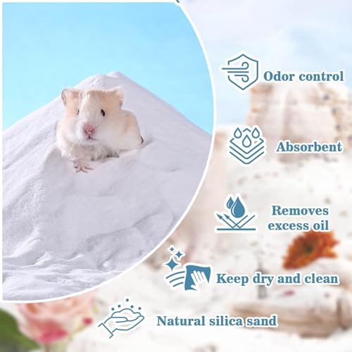 Hamster Sand Bath - Whit Fine Sand Hamster Bedding Reptile Silica Sand Gerbil Hideout for Hamster Chinchillas Gerbil Small Animals Small Pets (White, 1.1 lb + M Hamster Bathtub + Scoop) - color: White, size: 1.1 lb + M Hamster Bathtub + Scoop