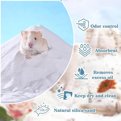 Hamster Sand Bath - Whit Fine Sand Hamster Bedding Reptile Silica Sand Gerbil Hideout for Hamster Chinchillas Gerbil Small Animals Small Pets (Flower Scent, 1.1 lb + M Hamster Bathtub + Scoop) - color: Flower Scent, size: 1.1 lb + M Hamster Bathtub + Scoo